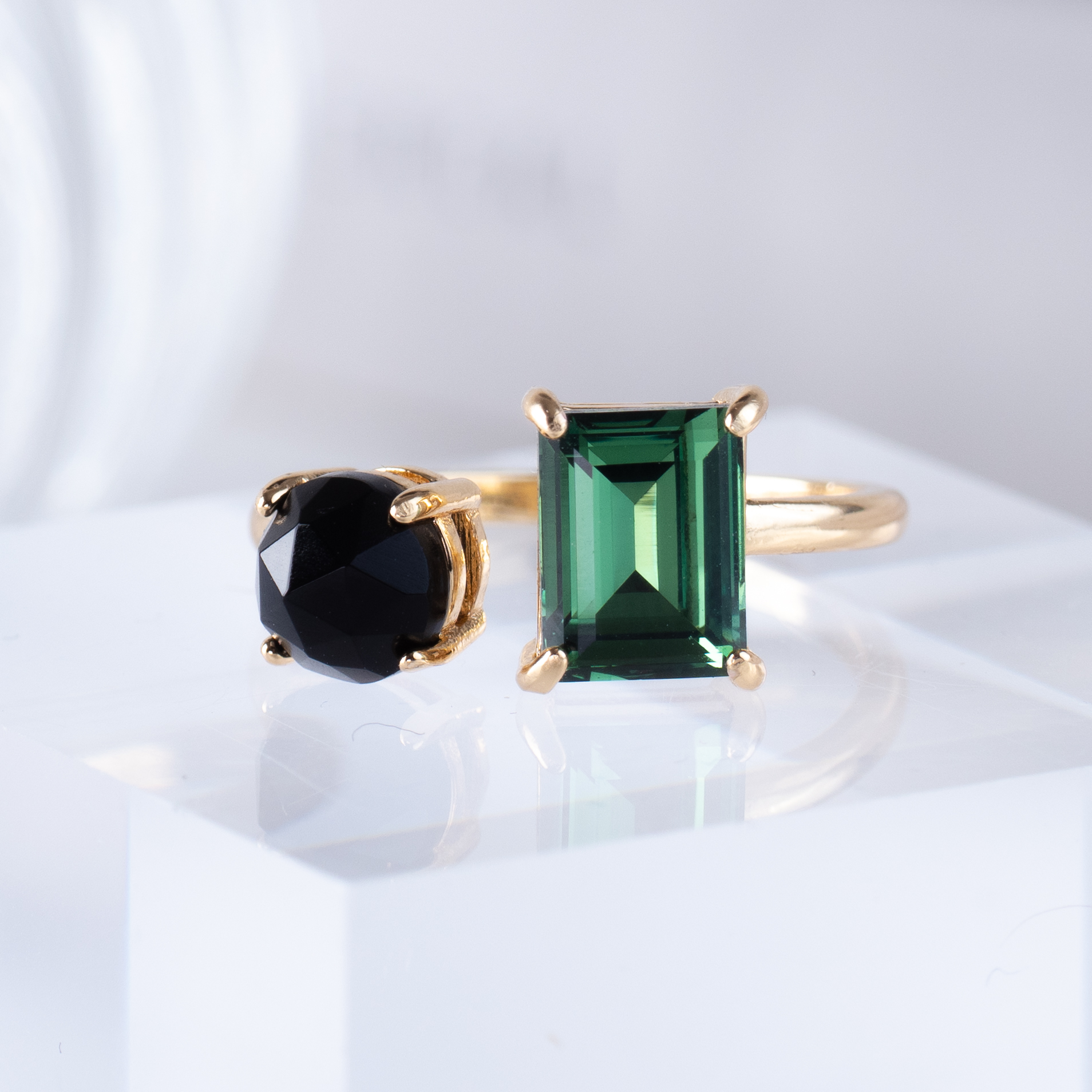 モスグリーン×ブラックオニキス　リング